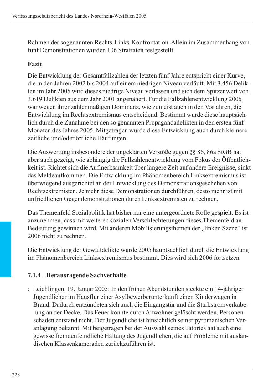 Seite 230 des Verfassungsschutzbericht 2005 Nordrhein-Westfalen