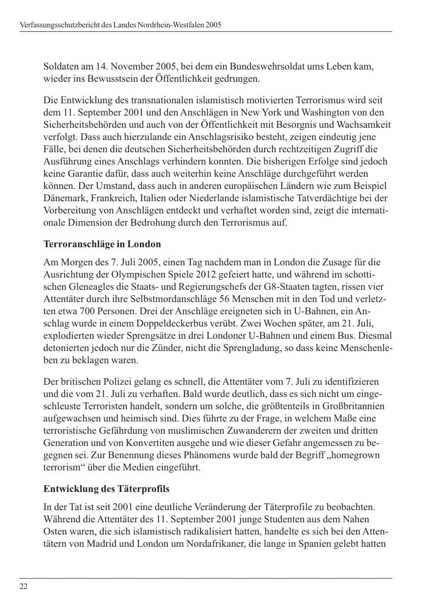 Seite 24 des Verfassungsschutzbericht 2005 Nordrhein-Westfalen
