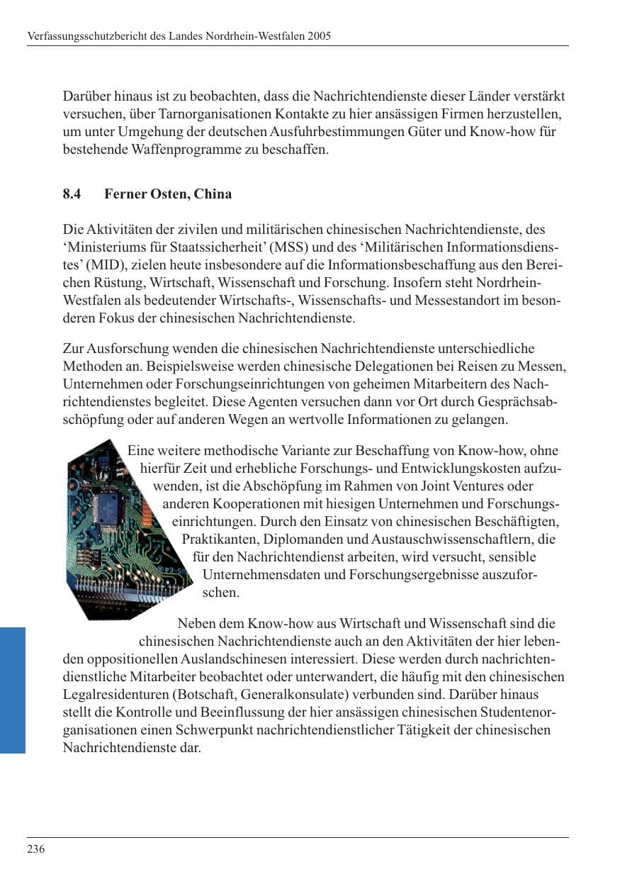 Seite 238 des Verfassungsschutzbericht 2005 Nordrhein-Westfalen