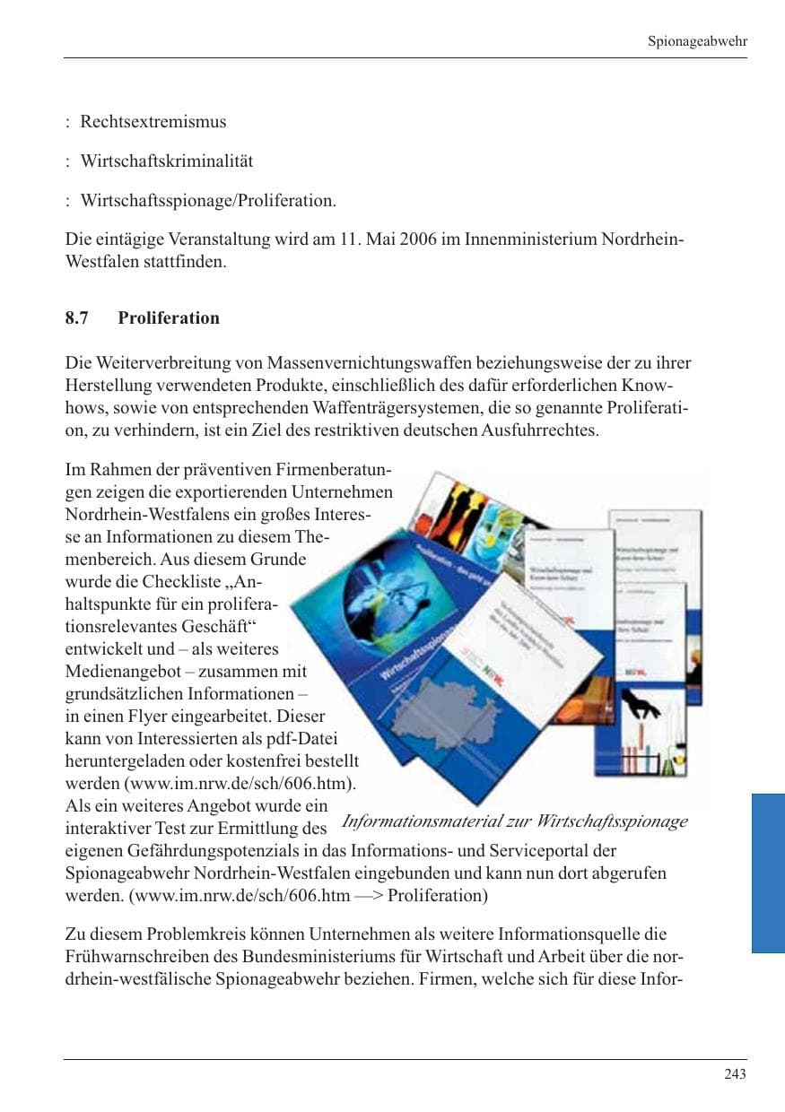 Seite 245 des Verfassungsschutzbericht 2005 Nordrhein-Westfalen