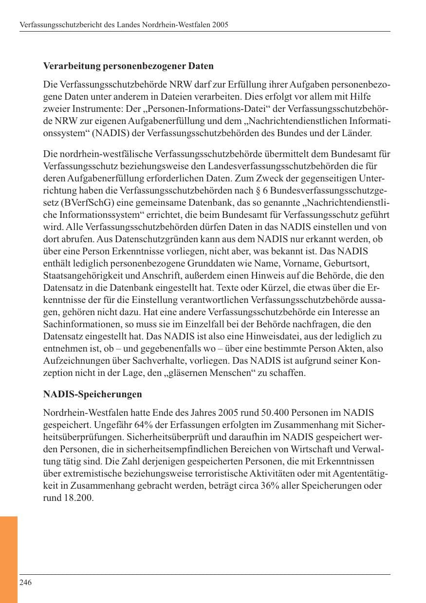 Seite 248 des Verfassungsschutzbericht 2005 Nordrhein-Westfalen