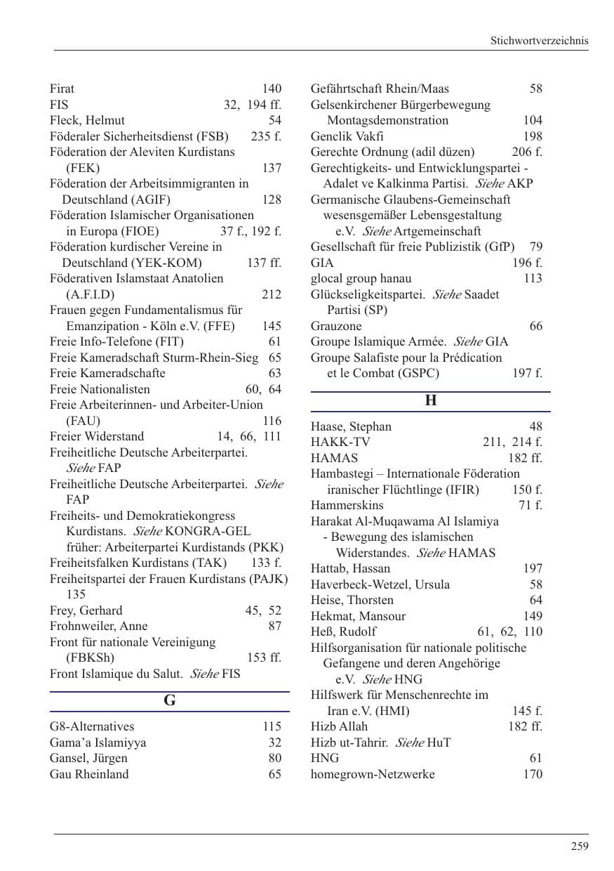 Seite 261 des Verfassungsschutzbericht 2005 Nordrhein-Westfalen