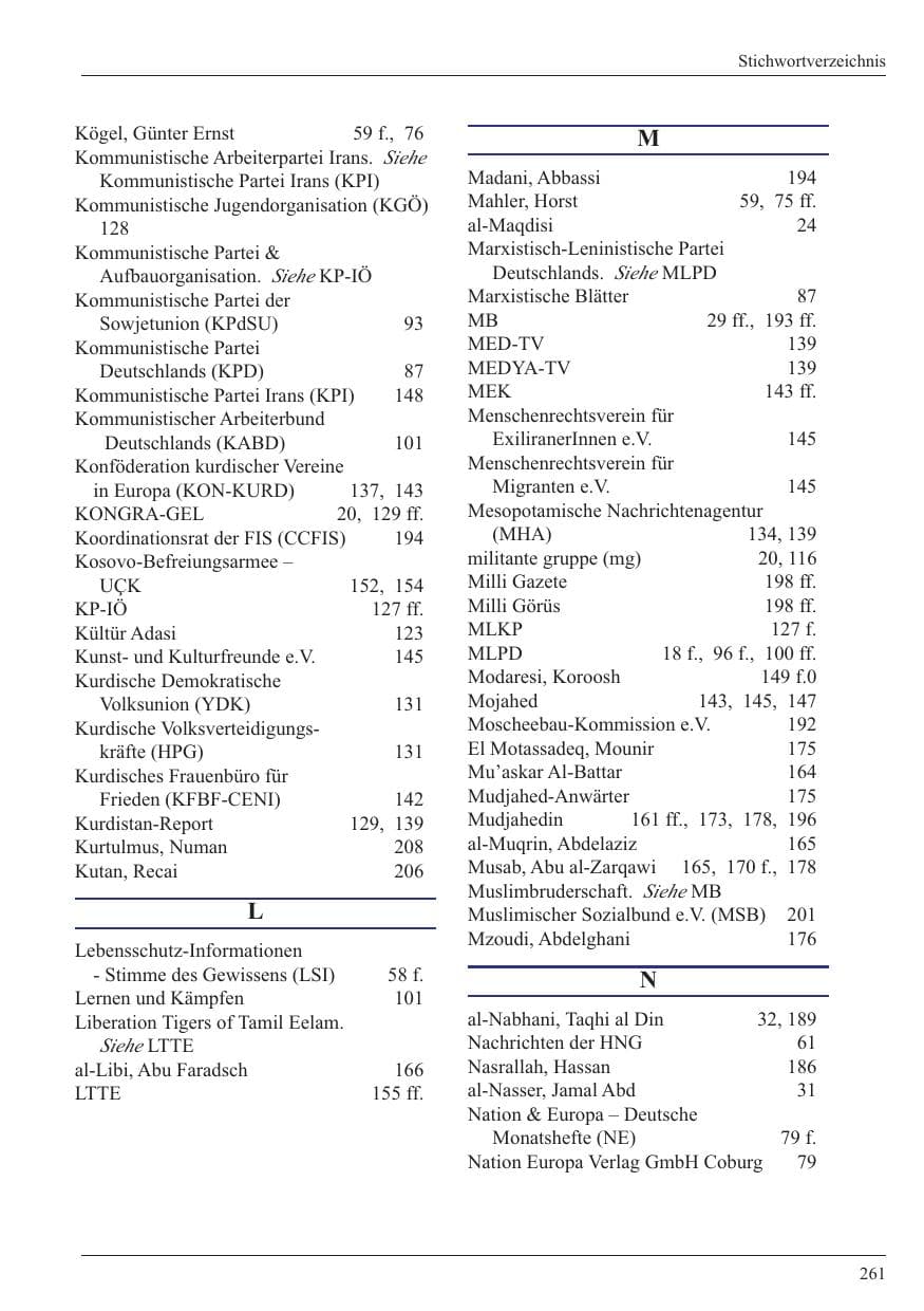 Seite 263 des Verfassungsschutzbericht 2005 Nordrhein-Westfalen
