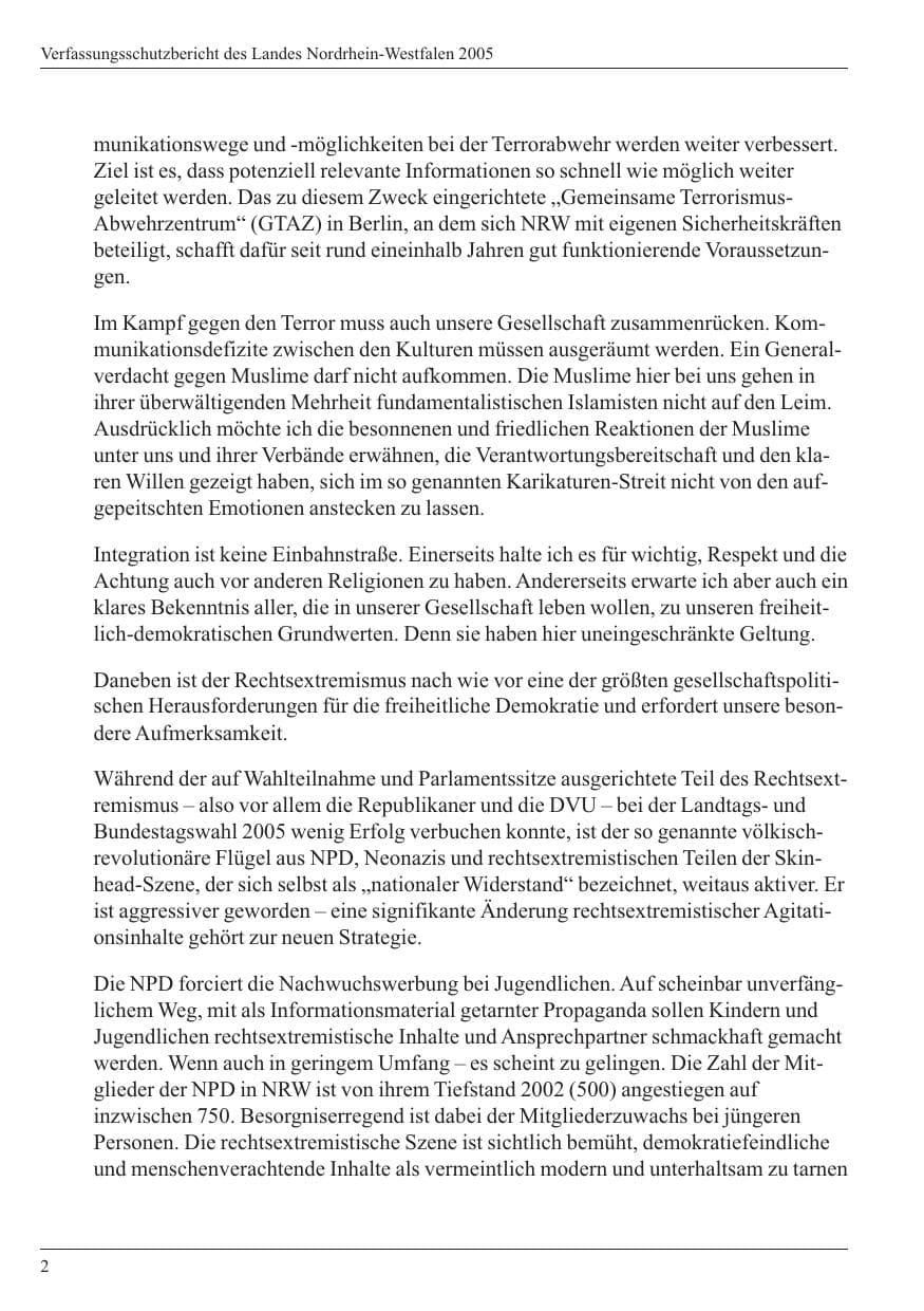 Seite 4 des Verfassungsschutzbericht 2005 Nordrhein-Westfalen