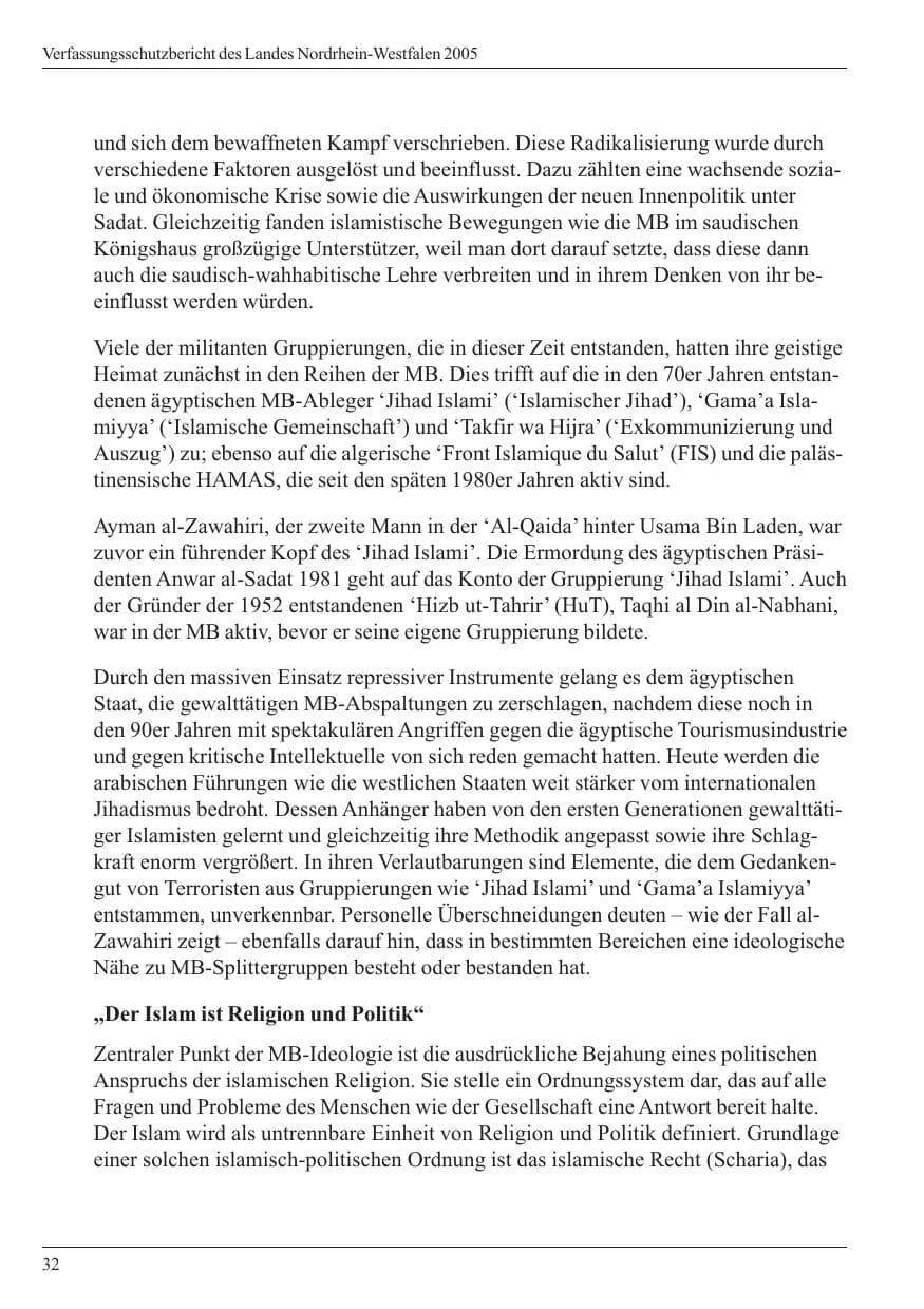 Seite 34 des Verfassungsschutzbericht 2005 Nordrhein-Westfalen