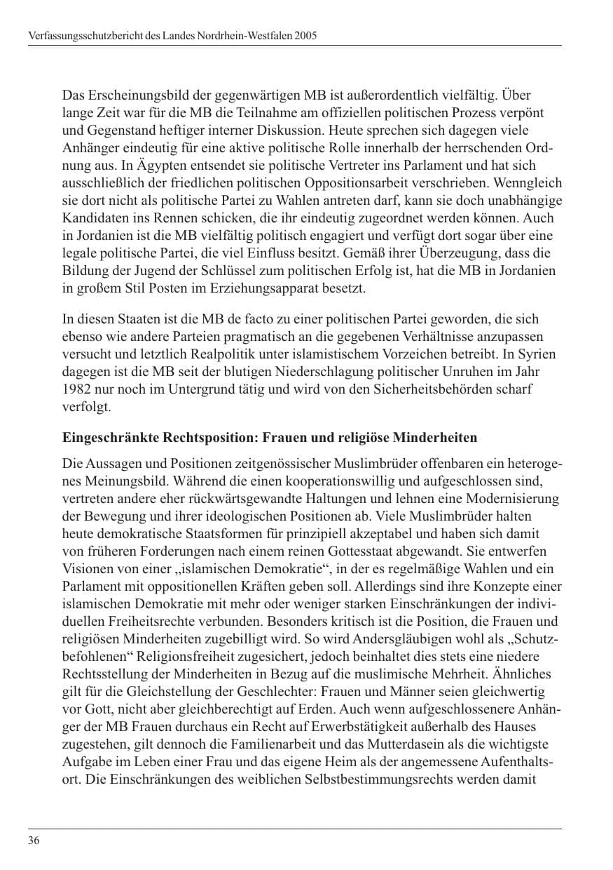 Seite 38 des Verfassungsschutzbericht 2005 Nordrhein-Westfalen