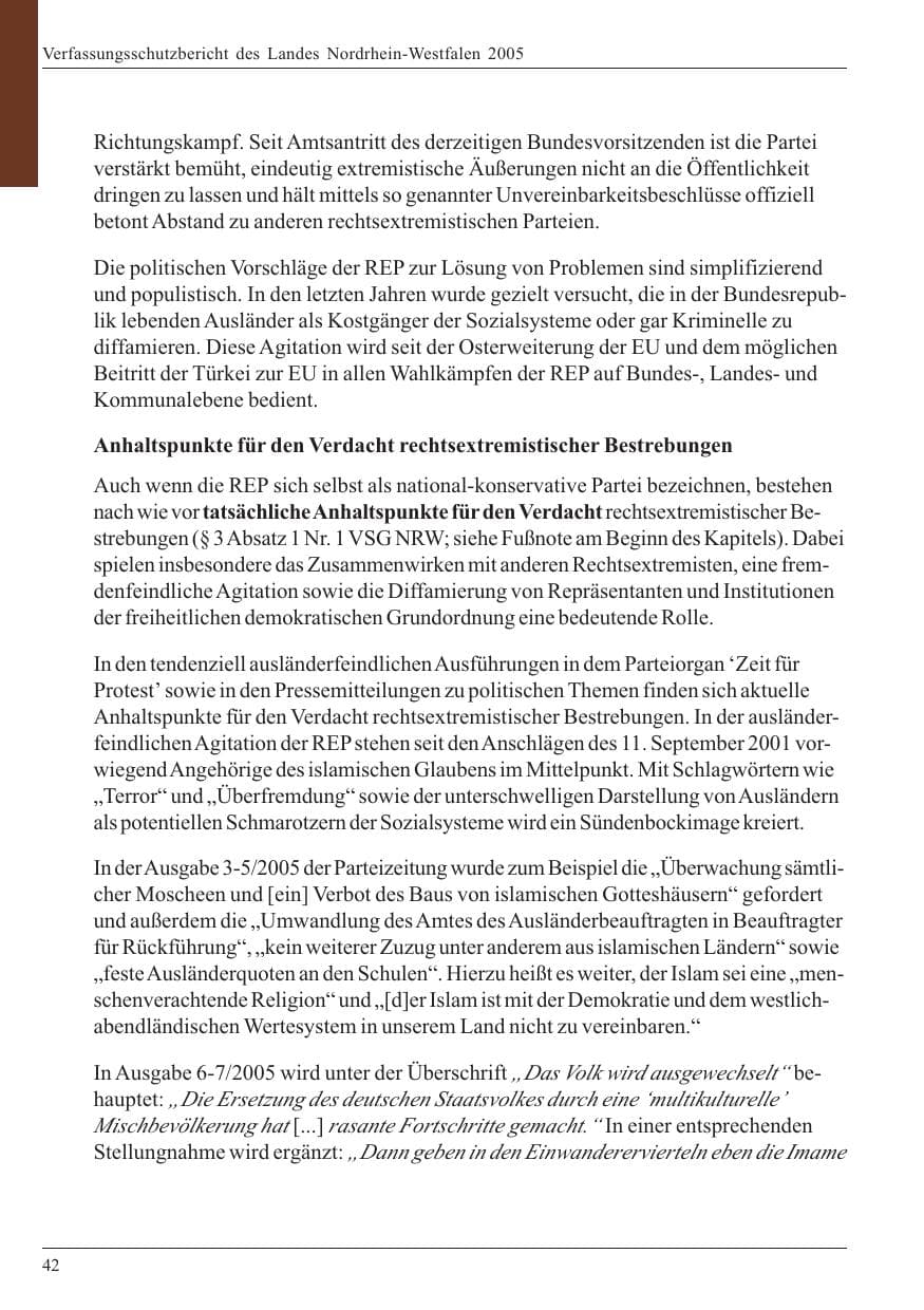 Seite 44 des Verfassungsschutzbericht 2005 Nordrhein-Westfalen