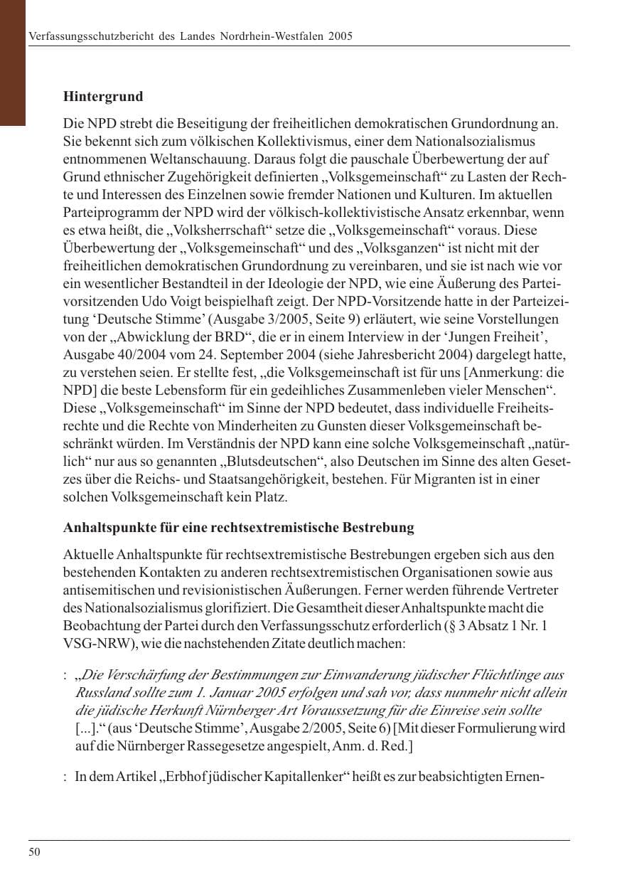 Seite 52 des Verfassungsschutzbericht 2005 Nordrhein-Westfalen