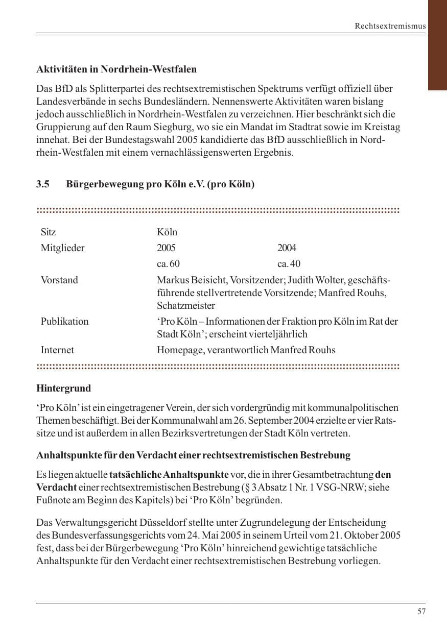 Seite 59 des Verfassungsschutzbericht 2005 Nordrhein-Westfalen