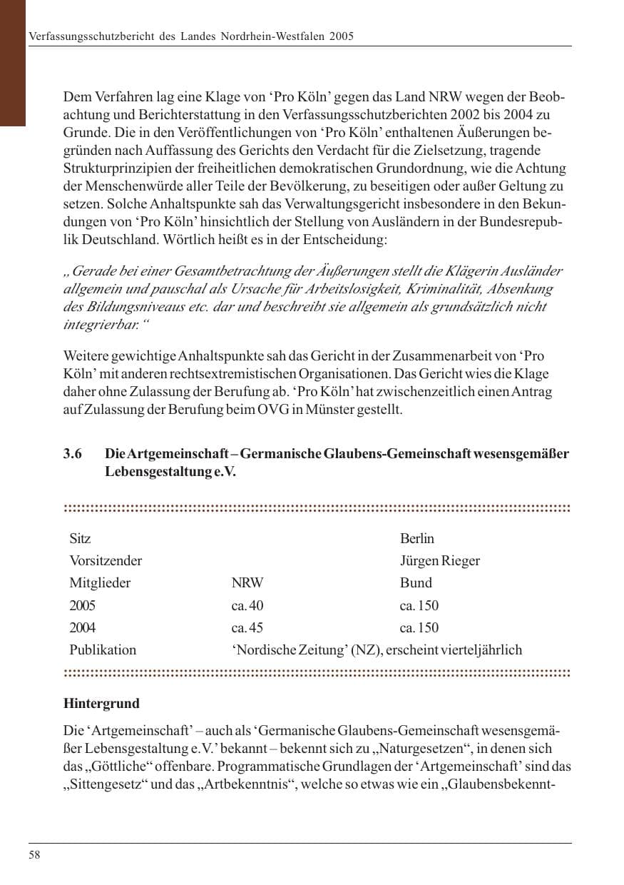 Seite 60 des Verfassungsschutzbericht 2005 Nordrhein-Westfalen