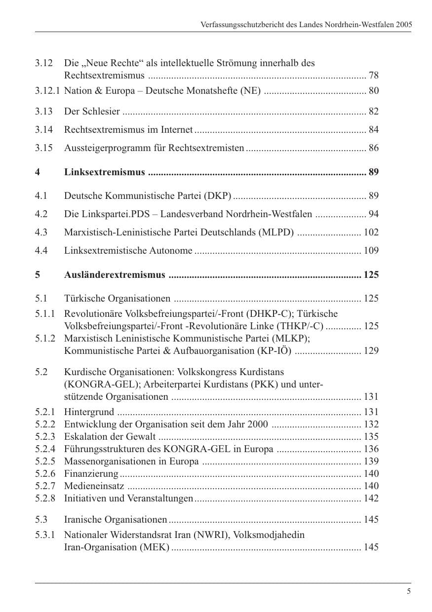 Seite 7 des Verfassungsschutzbericht 2005 Nordrhein-Westfalen