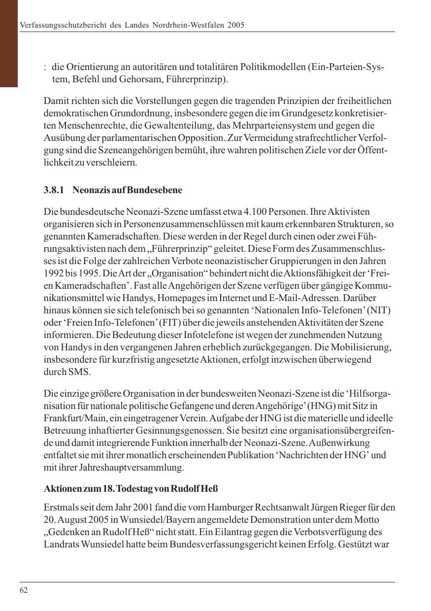 Seite 64 des Verfassungsschutzbericht 2005 Nordrhein-Westfalen