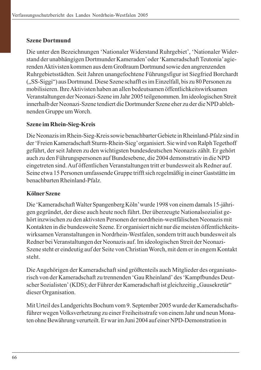 Seite 68 des Verfassungsschutzbericht 2005 Nordrhein-Westfalen