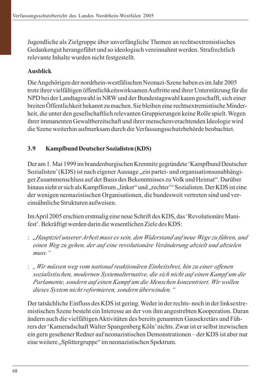 Seite 70 des Verfassungsschutzbericht 2005 Nordrhein-Westfalen