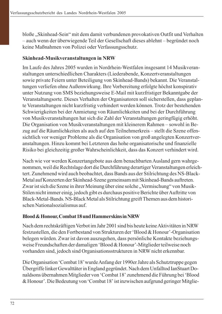 Seite 74 des Verfassungsschutzbericht 2005 Nordrhein-Westfalen