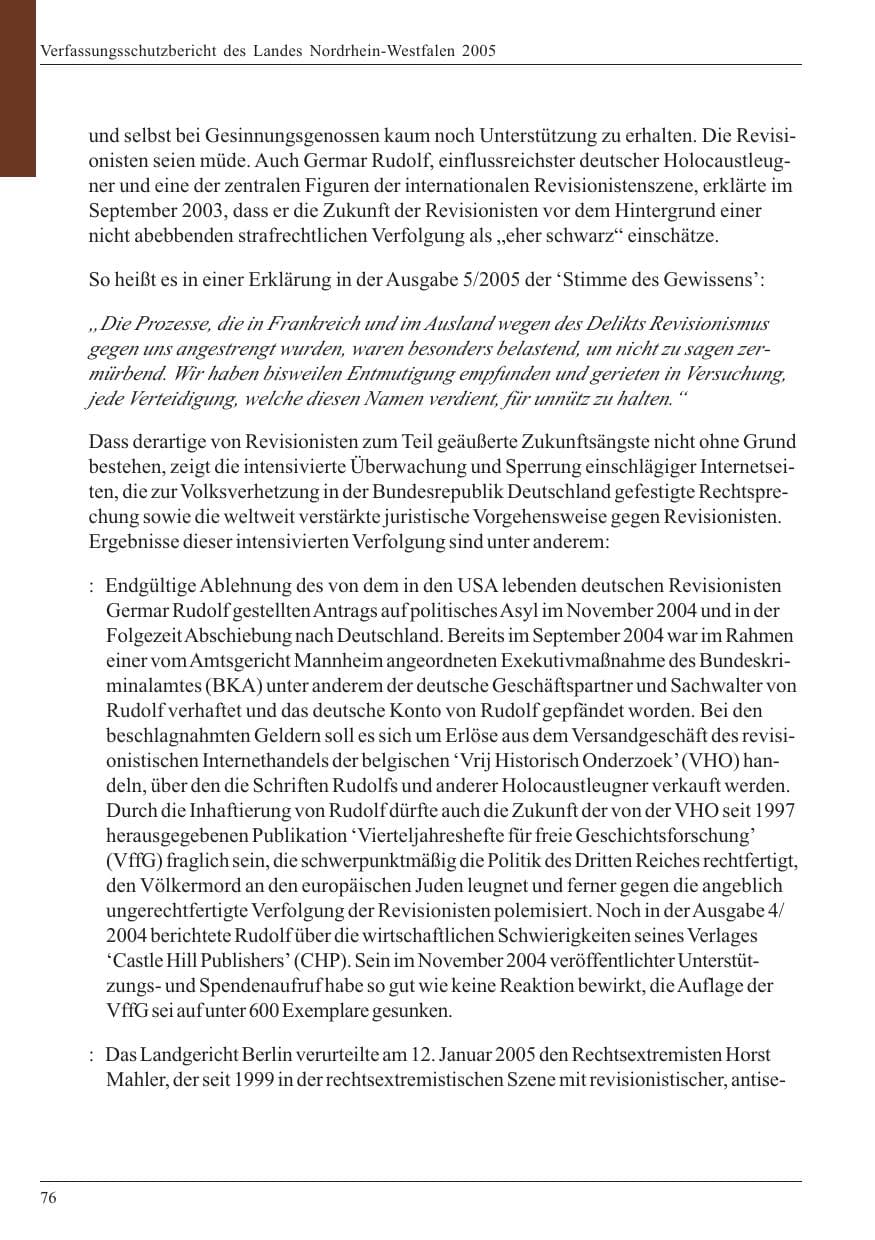 Seite 78 des Verfassungsschutzbericht 2005 Nordrhein-Westfalen