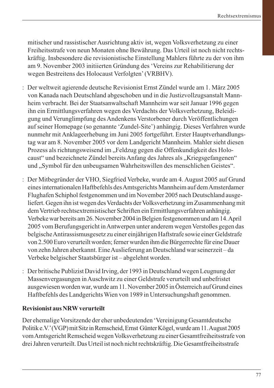 Seite 79 des Verfassungsschutzbericht 2005 Nordrhein-Westfalen