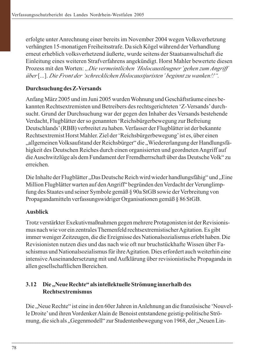Seite 80 des Verfassungsschutzbericht 2005 Nordrhein-Westfalen