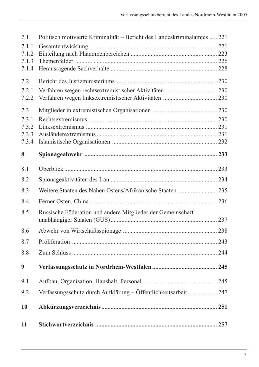 Seite 9 des Verfassungsschutzbericht 2005 Nordrhein-Westfalen