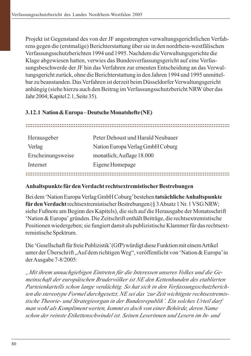 Seite 82 des Verfassungsschutzbericht 2005 Nordrhein-Westfalen