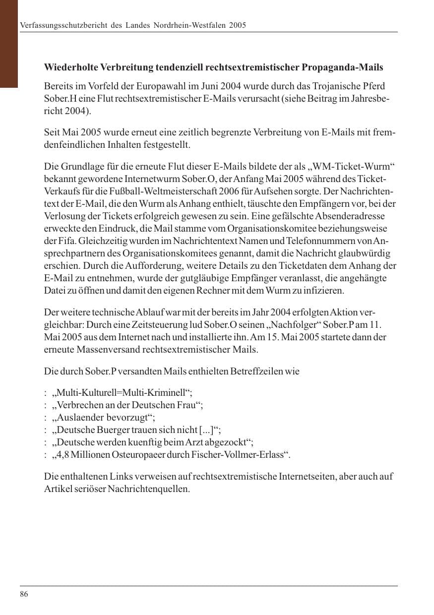 Seite 88 des Verfassungsschutzbericht 2005 Nordrhein-Westfalen