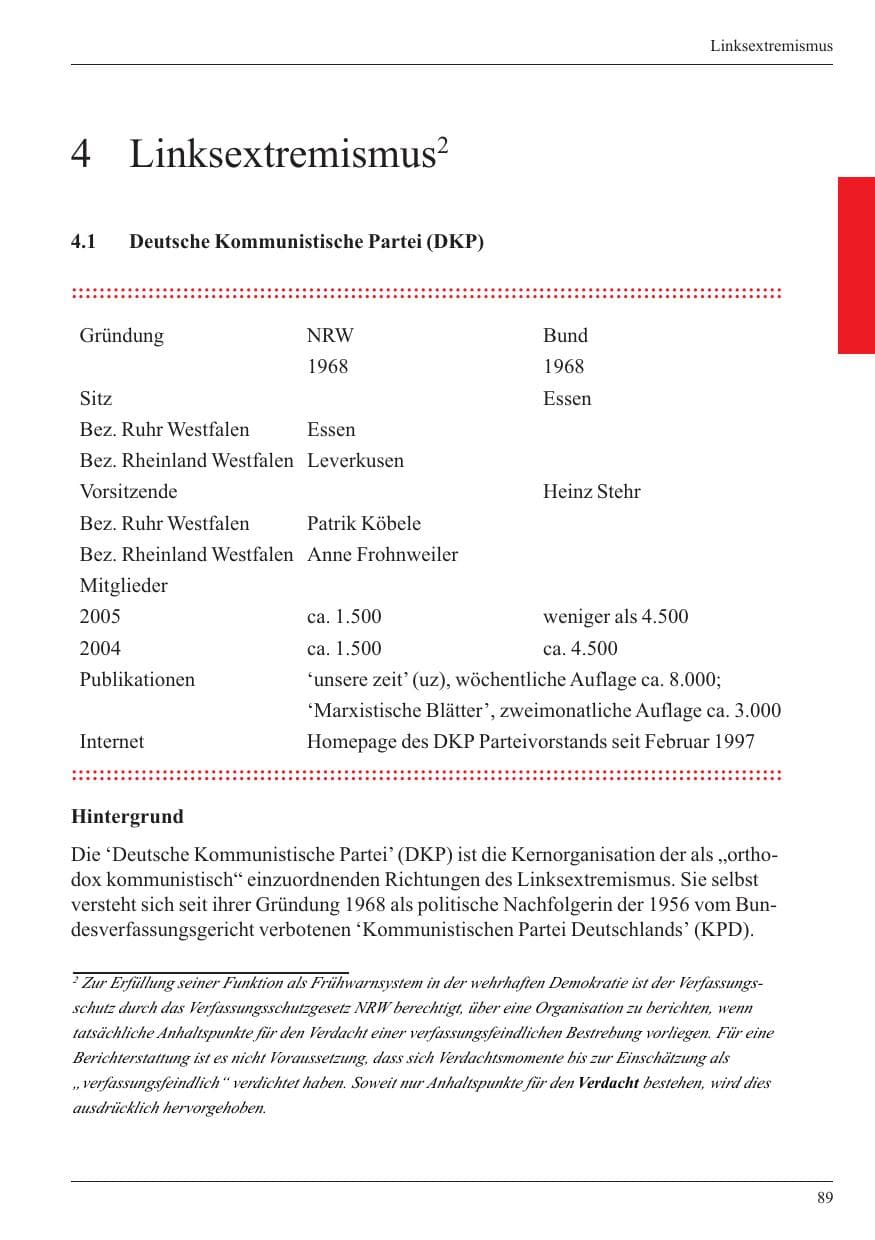 Seite 91 des Verfassungsschutzbericht 2005 Nordrhein-Westfalen
