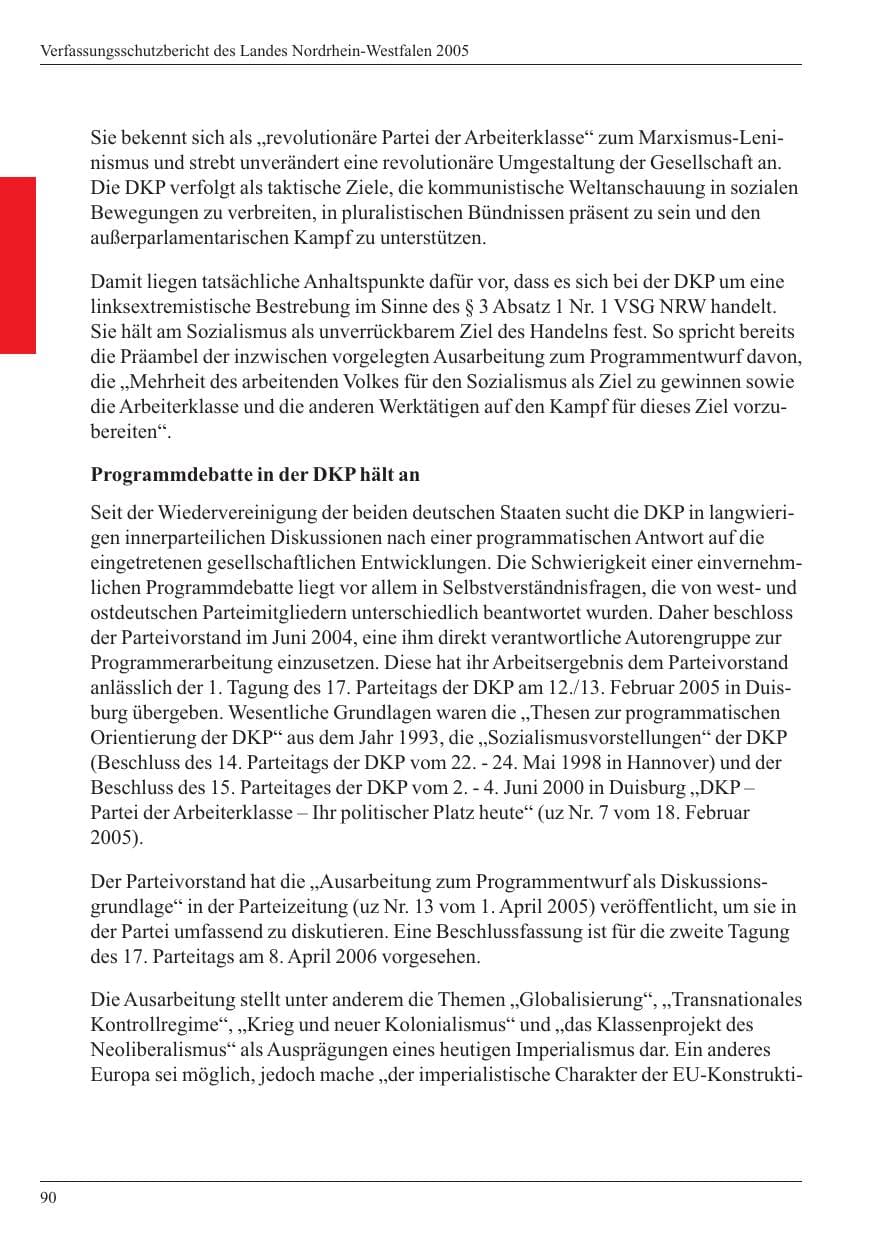Seite 92 des Verfassungsschutzbericht 2005 Nordrhein-Westfalen