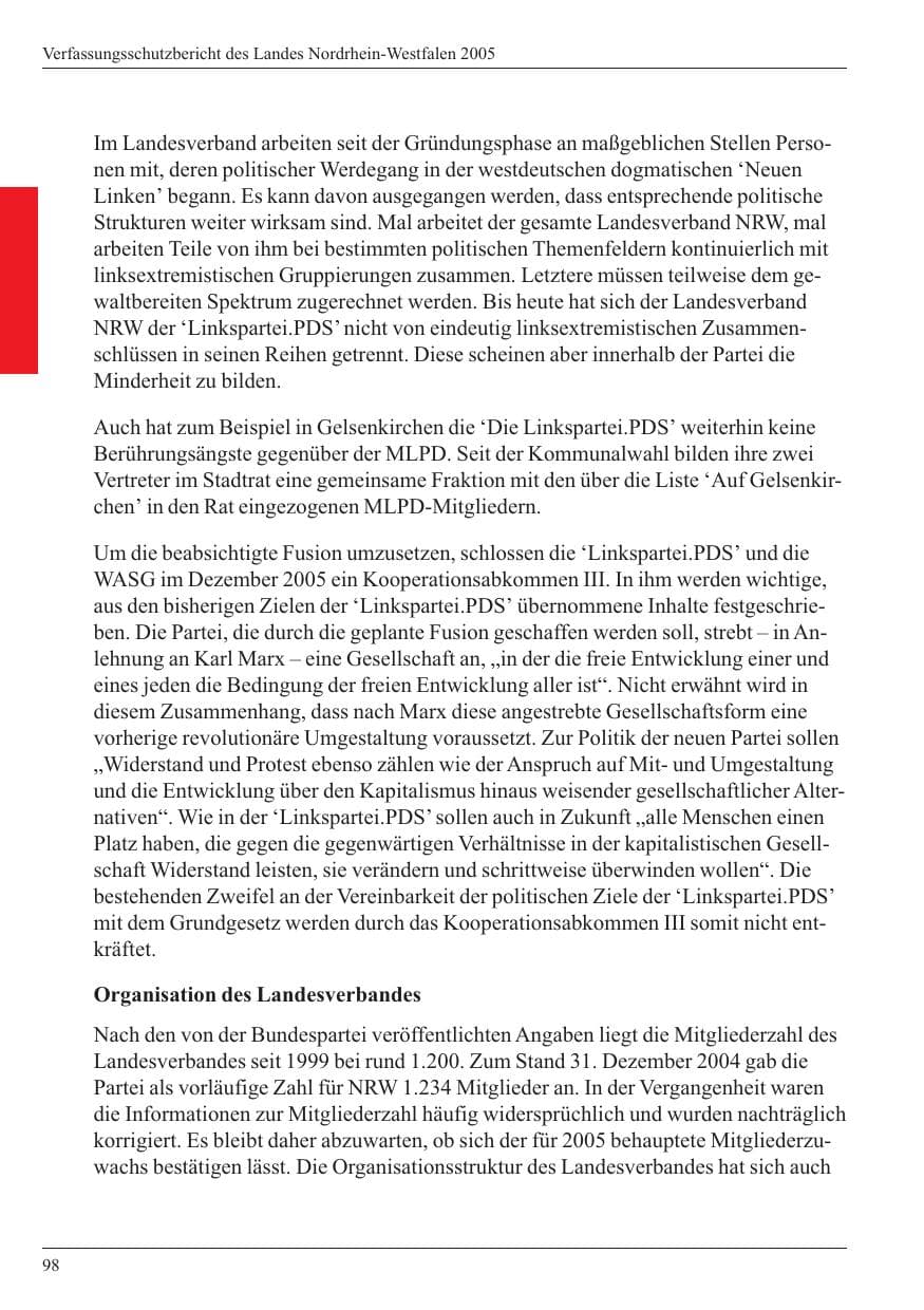 Seite 100 des Verfassungsschutzbericht 2005 Nordrhein-Westfalen