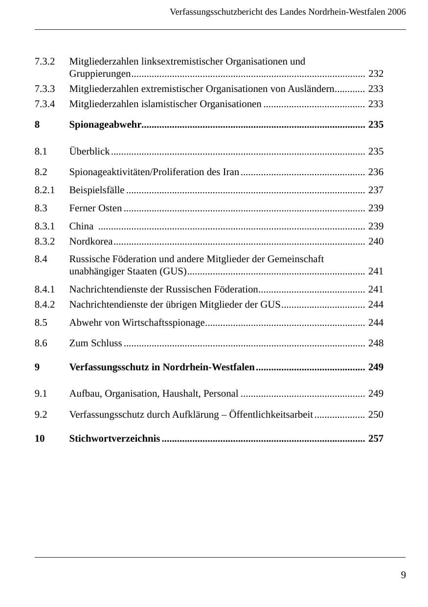 Seite 11 des Verfassungsschutzbericht 2006 Nordrhein-Westfalen