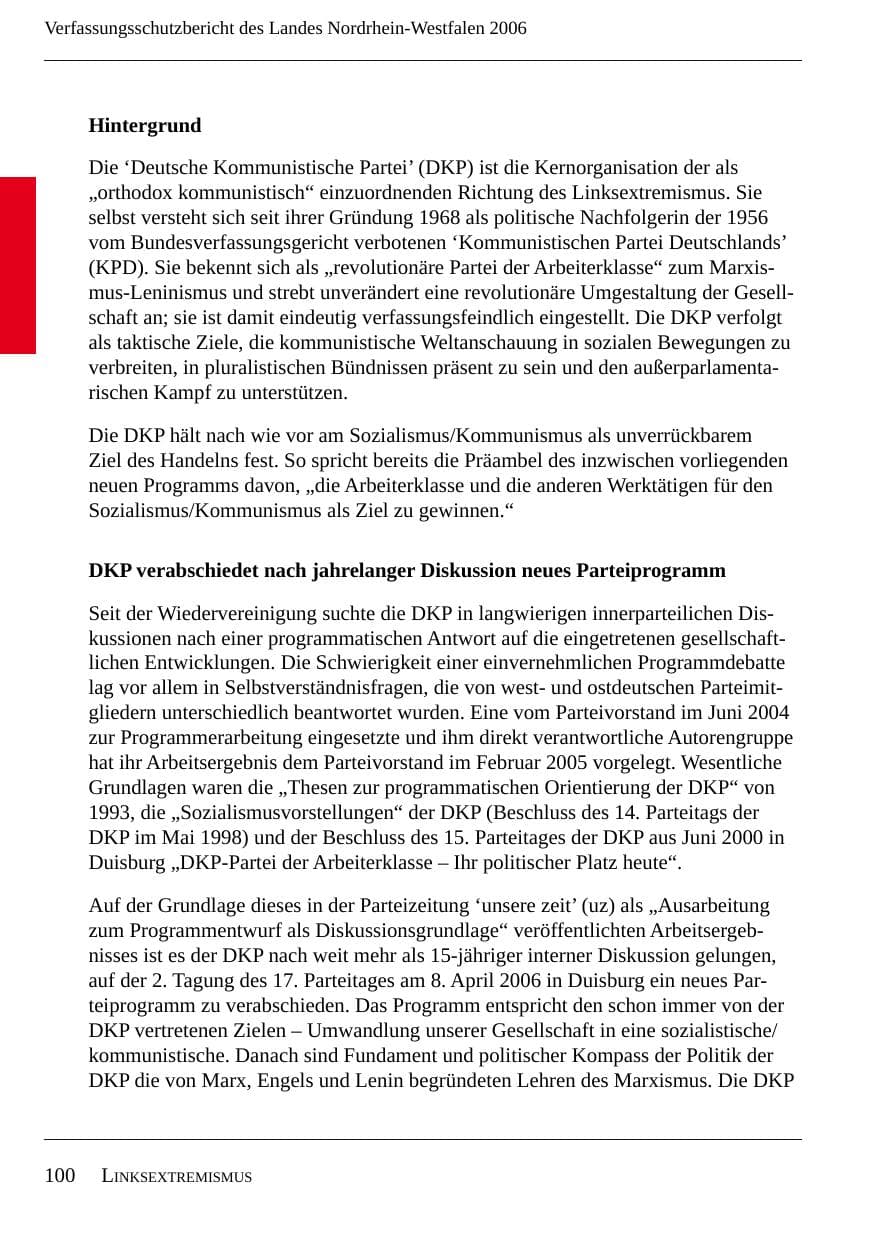 Seite 102 des Verfassungsschutzbericht 2006 Nordrhein-Westfalen