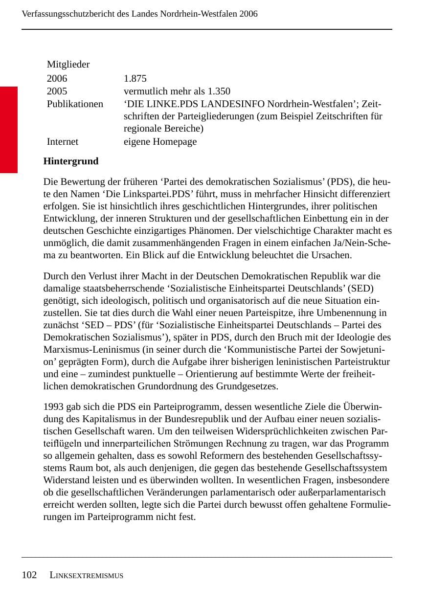 Seite 104 des Verfassungsschutzbericht 2006 Nordrhein-Westfalen