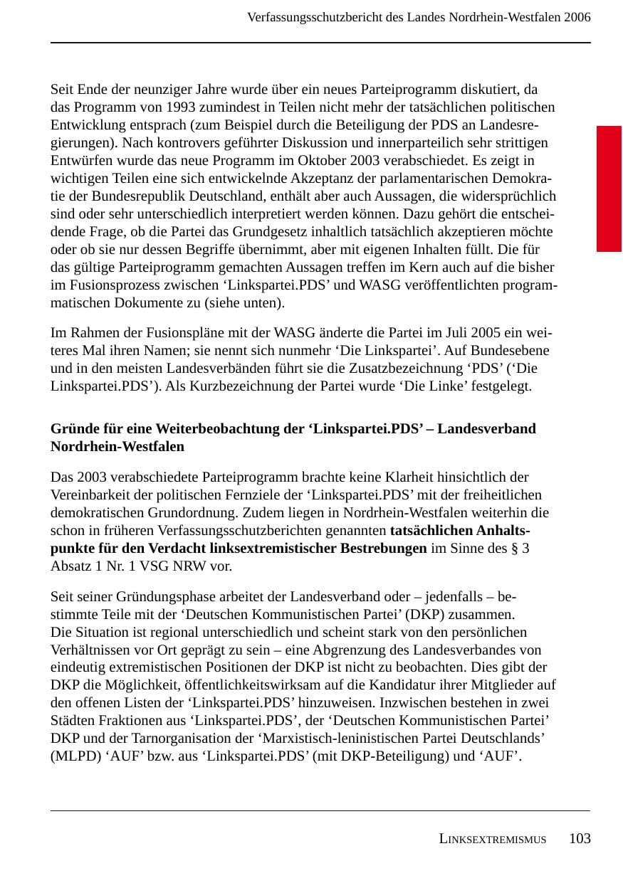 Seite 105 des Verfassungsschutzbericht 2006 Nordrhein-Westfalen