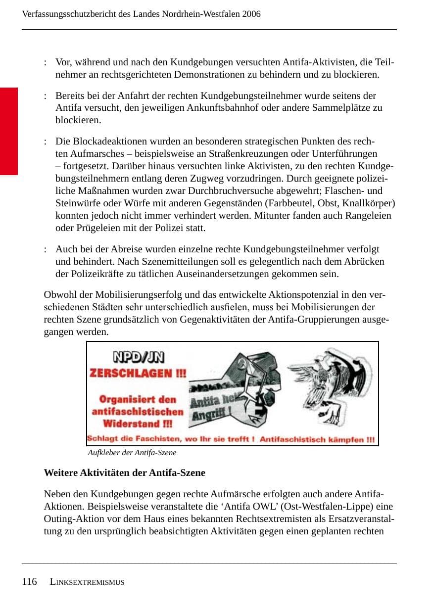 Seite 118 des Verfassungsschutzbericht 2006 Nordrhein-Westfalen