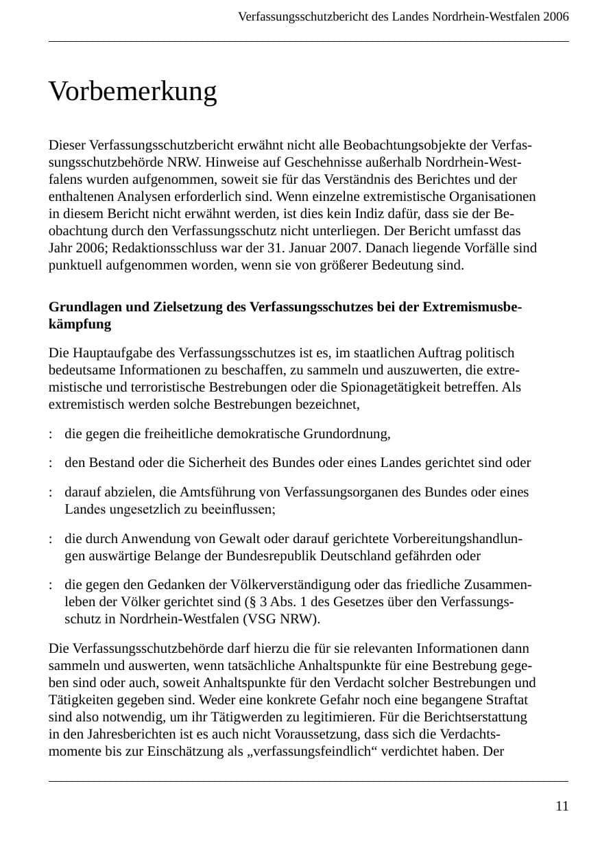 Seite 13 des Verfassungsschutzbericht 2006 Nordrhein-Westfalen