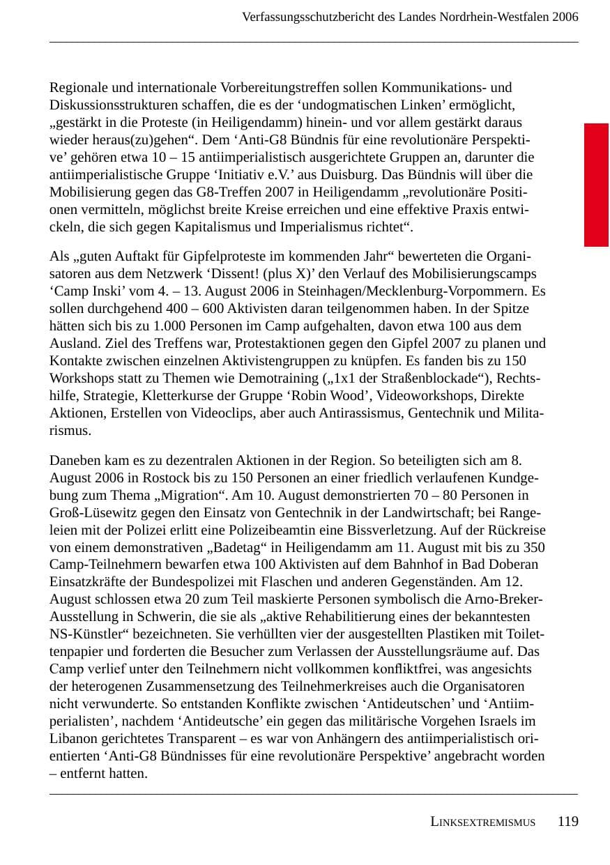 Seite 121 des Verfassungsschutzbericht 2006 Nordrhein-Westfalen