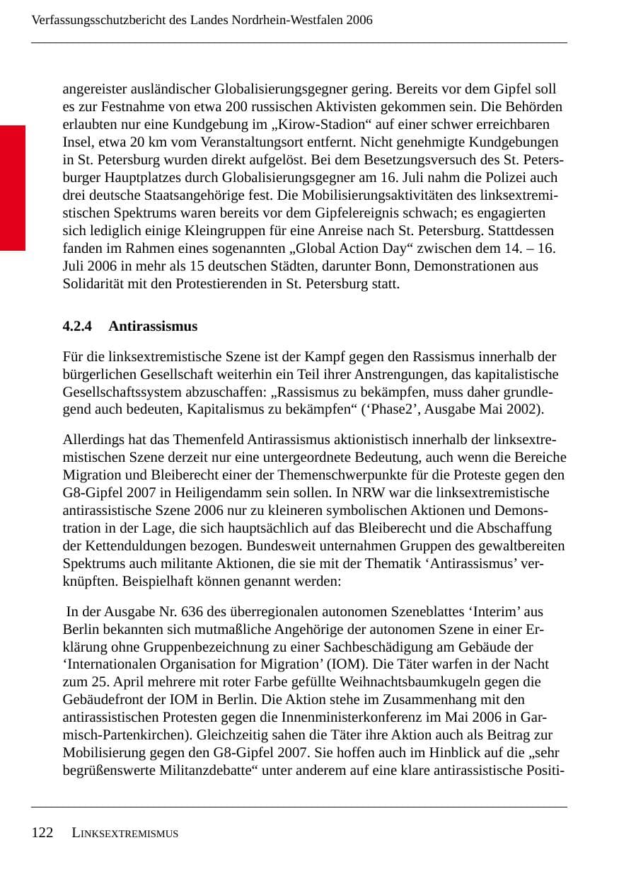 Seite 124 des Verfassungsschutzbericht 2006 Nordrhein-Westfalen