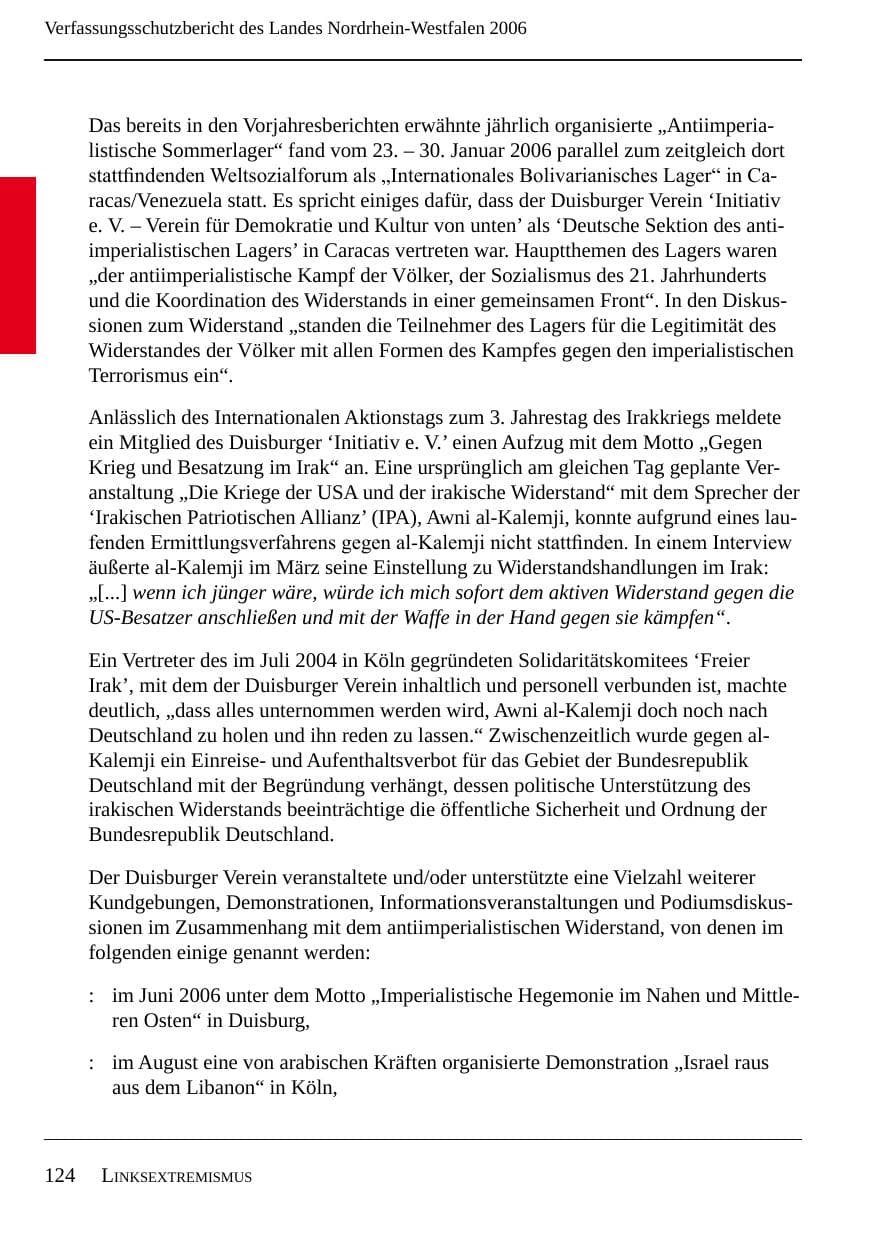 Seite 126 des Verfassungsschutzbericht 2006 Nordrhein-Westfalen