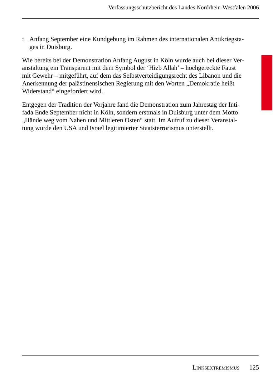 Seite 127 des Verfassungsschutzbericht 2006 Nordrhein-Westfalen