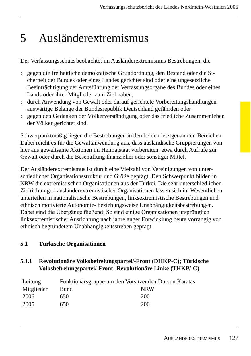 Seite 129 des Verfassungsschutzbericht 2006 Nordrhein-Westfalen