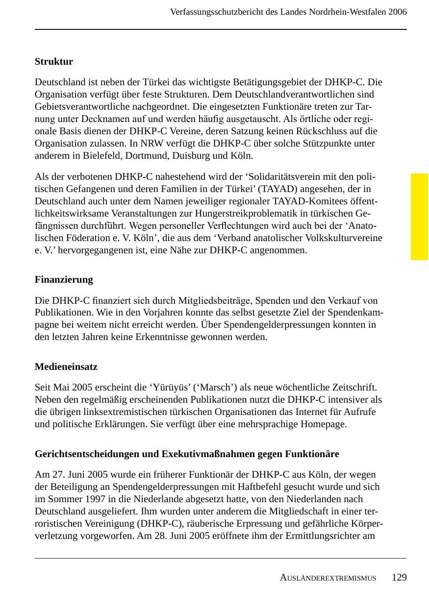 Seite 131 des Verfassungsschutzbericht 2006 Nordrhein-Westfalen