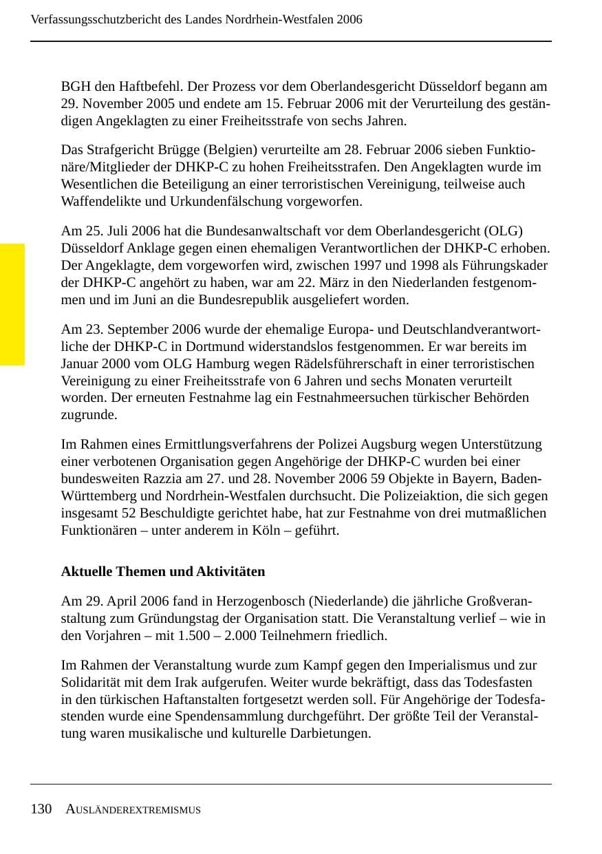 Seite 132 des Verfassungsschutzbericht 2006 Nordrhein-Westfalen