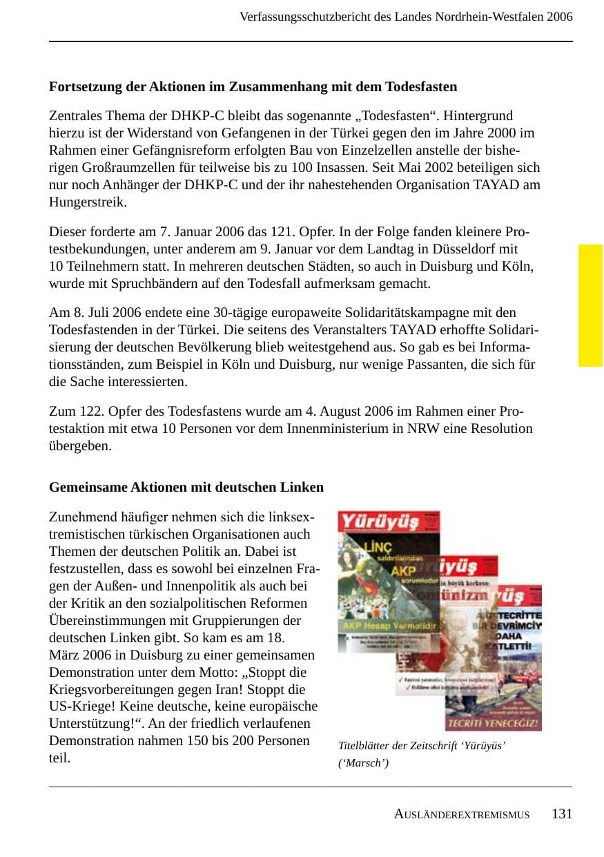 Seite 133 des Verfassungsschutzbericht 2006 Nordrhein-Westfalen