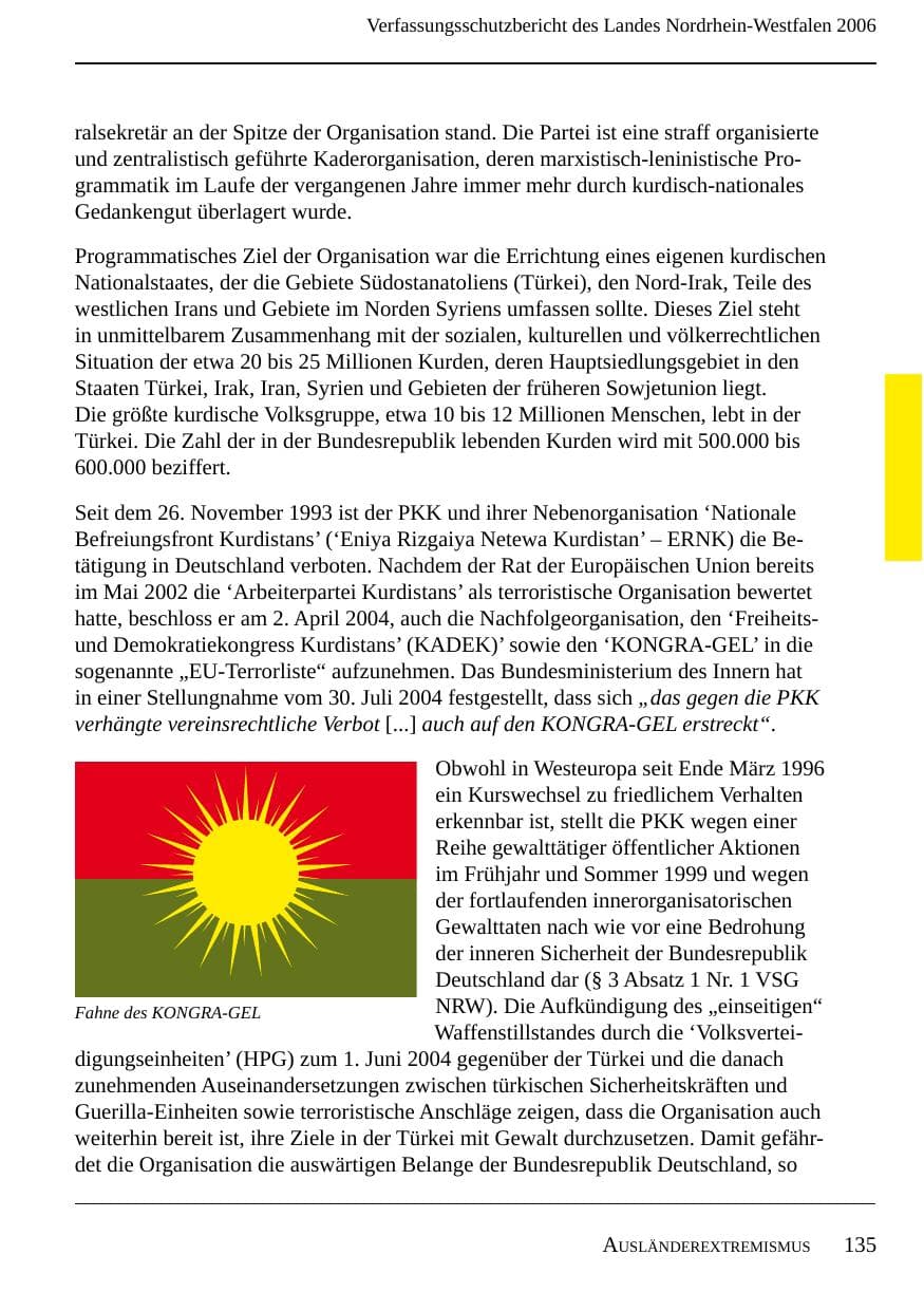 Seite 137 des Verfassungsschutzbericht 2006 Nordrhein-Westfalen