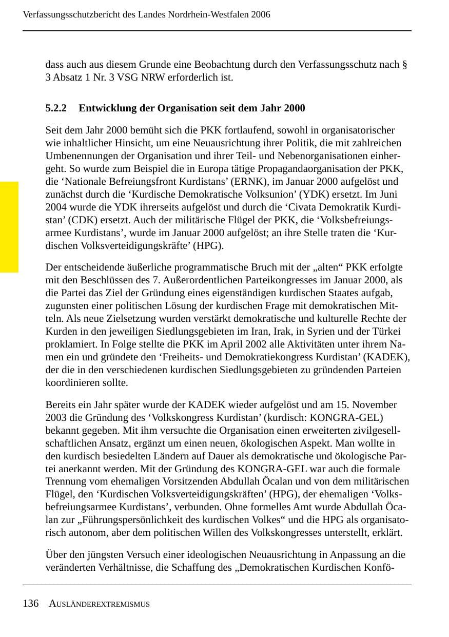 Seite 138 des Verfassungsschutzbericht 2006 Nordrhein-Westfalen