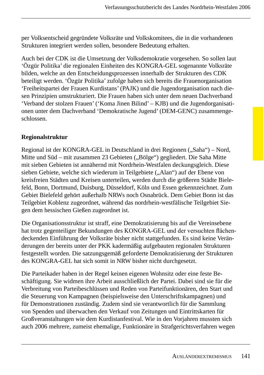 Seite 143 des Verfassungsschutzbericht 2006 Nordrhein-Westfalen
