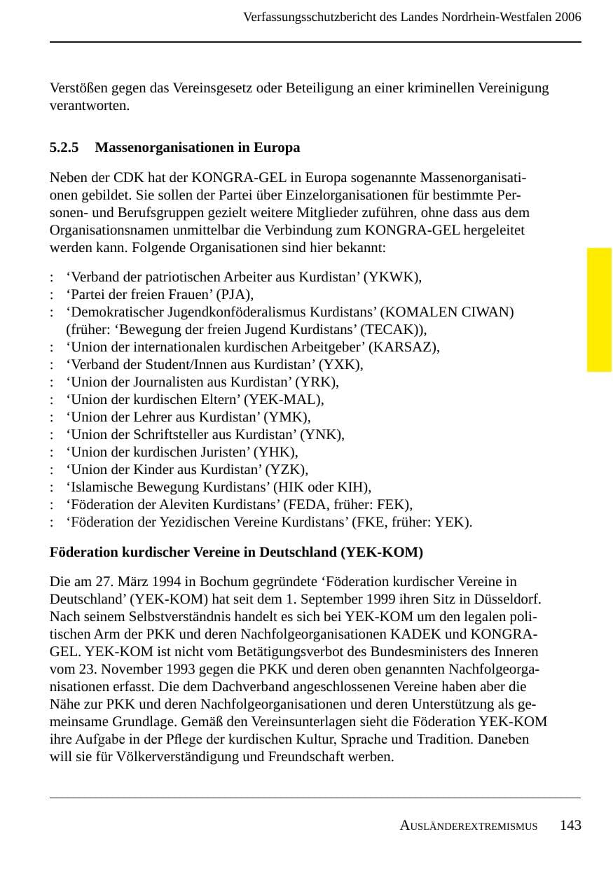 Seite 145 des Verfassungsschutzbericht 2006 Nordrhein-Westfalen