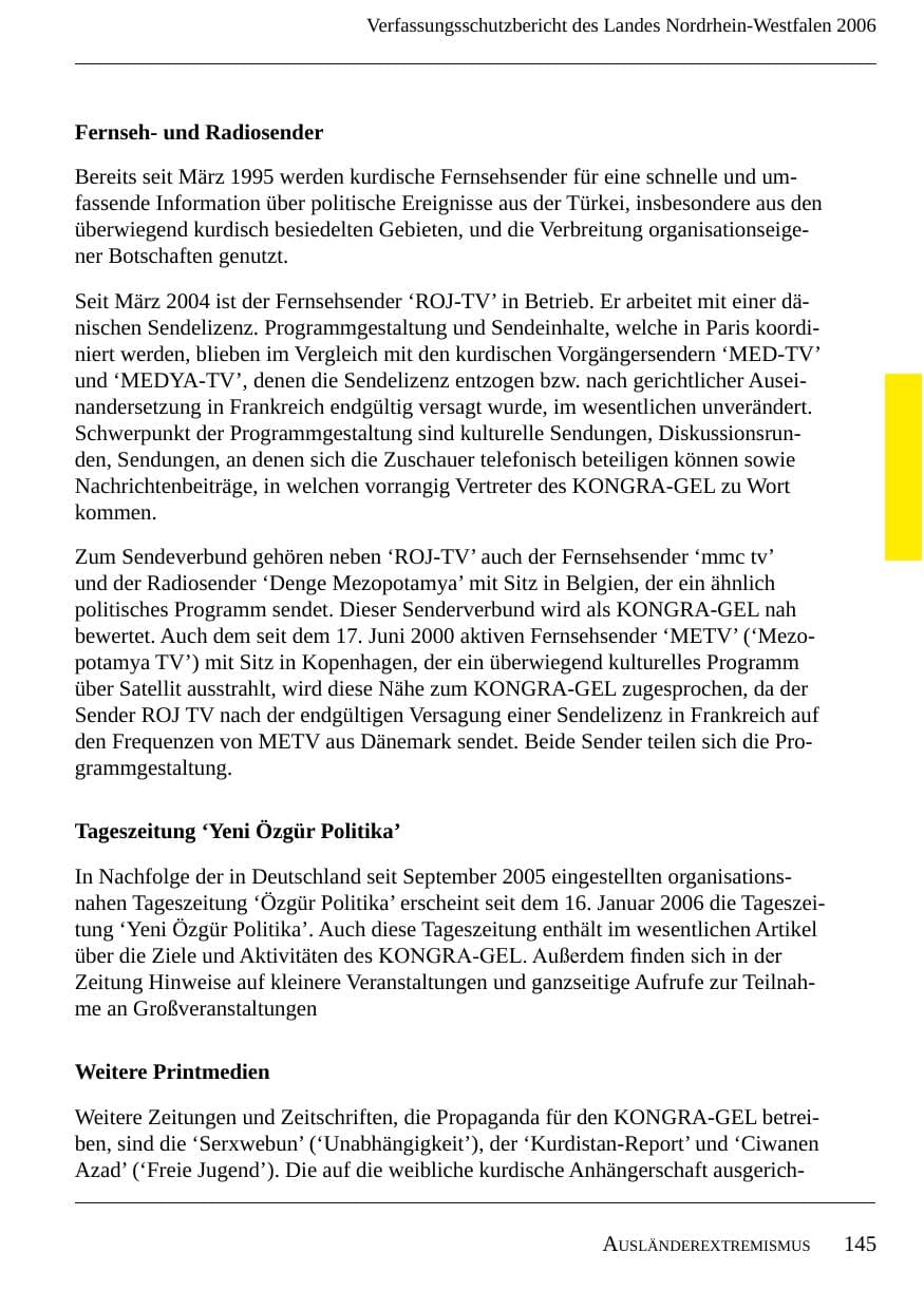 Seite 147 des Verfassungsschutzbericht 2006 Nordrhein-Westfalen