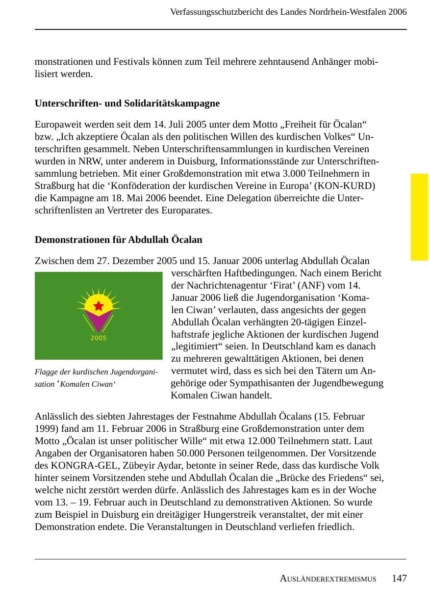 Seite 149 des Verfassungsschutzbericht 2006 Nordrhein-Westfalen