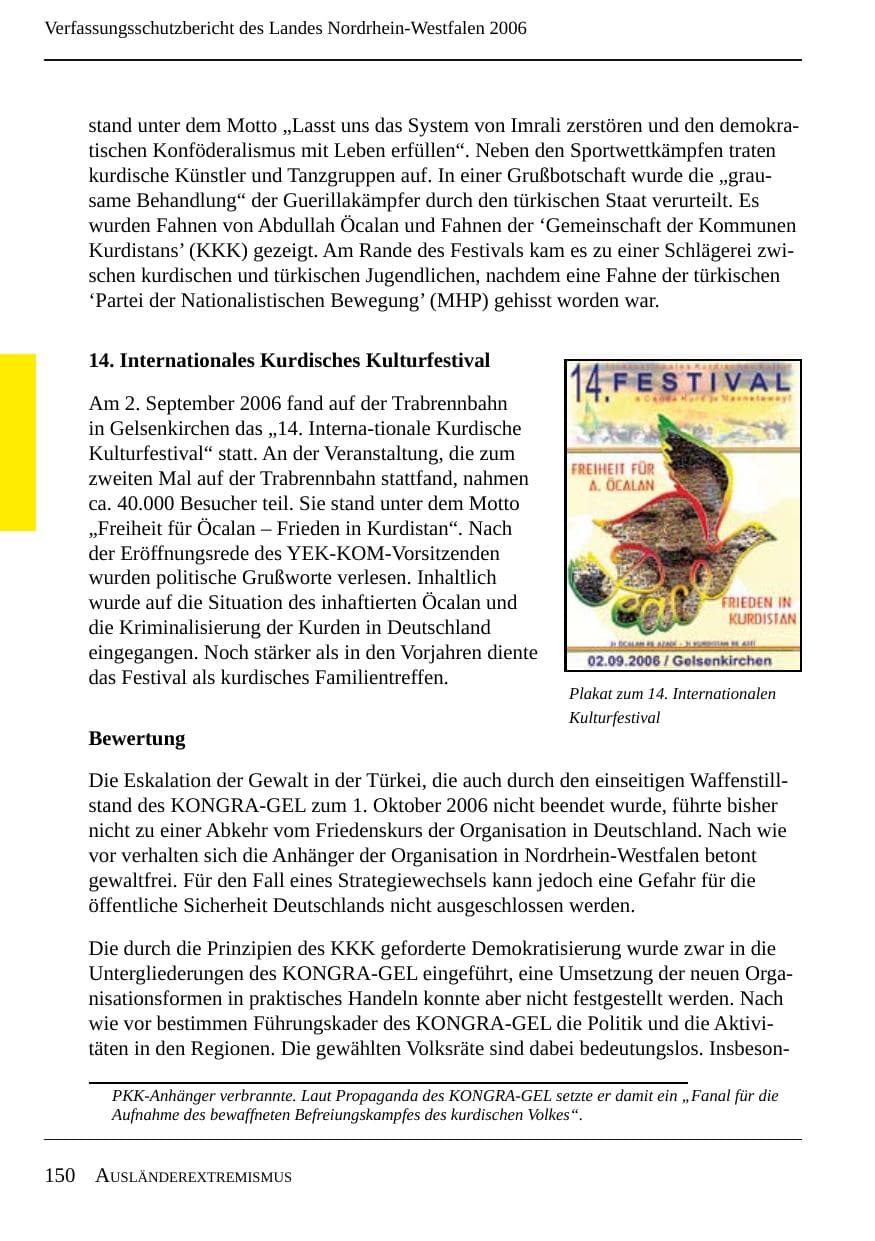 Seite 152 des Verfassungsschutzbericht 2006 Nordrhein-Westfalen
