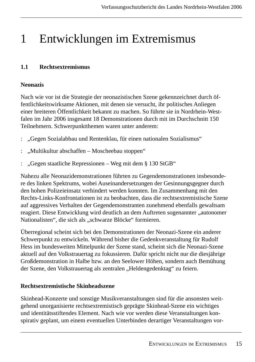 Seite 17 des Verfassungsschutzbericht 2006 Nordrhein-Westfalen